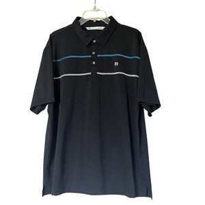 TravisMathew Mens XXL Black Polo Shirt Chest Stripe Performance Golf Short Slv